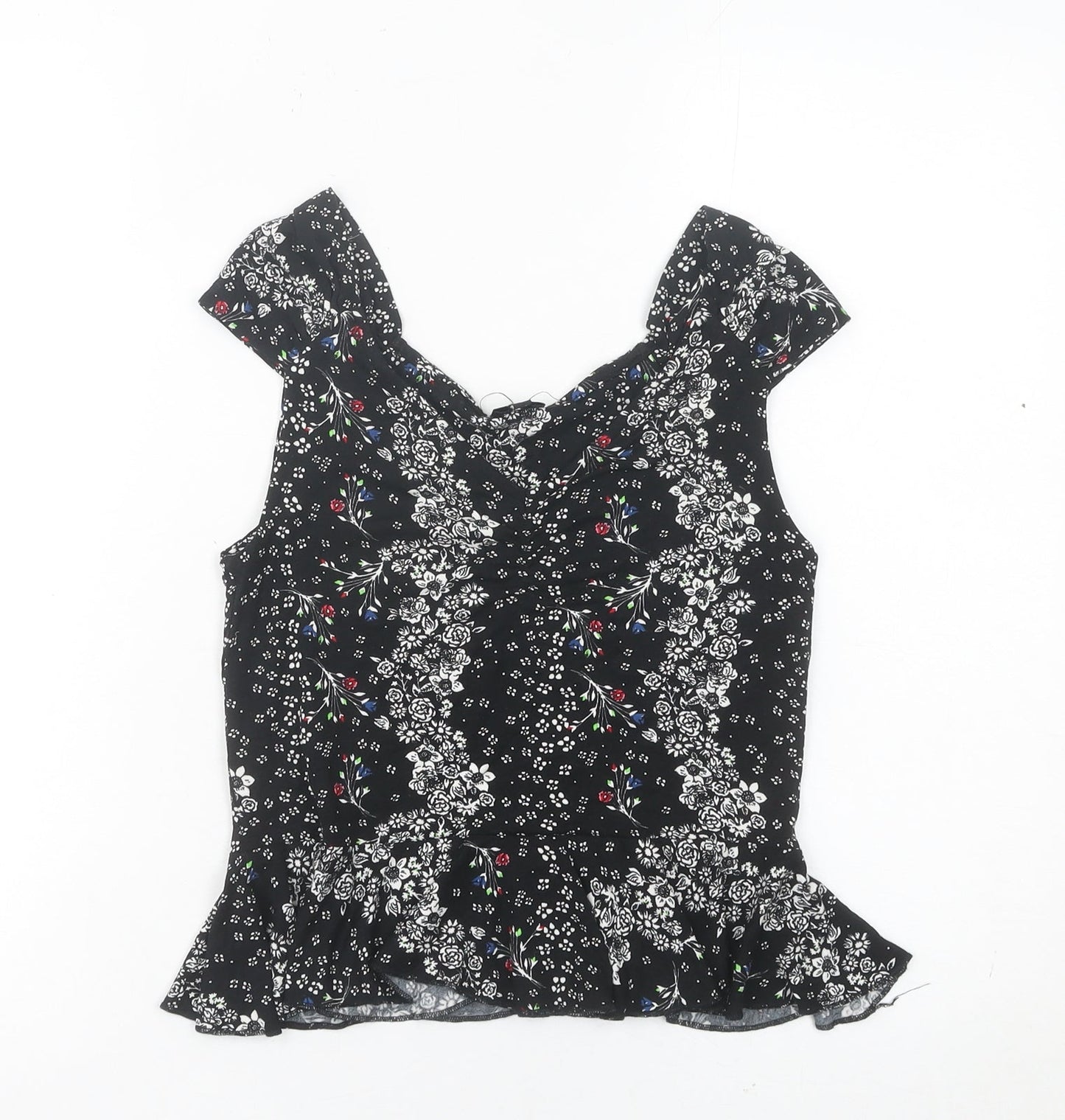 River Island Womens Black Floral Blouse Top Size 8 Viscose Tunic