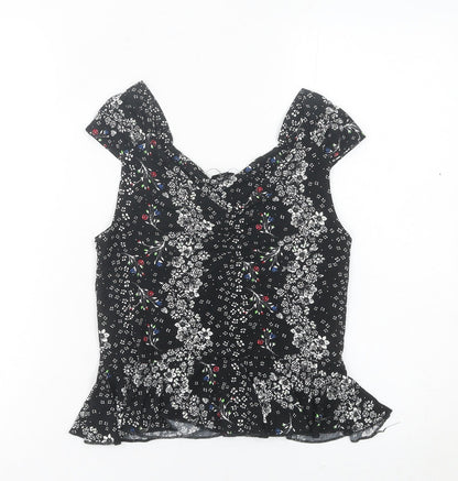 River Island Womens Black Floral Blouse Top Size 8 Viscose Tunic