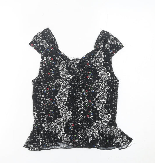 River Island Womens Black Floral Blouse Top Size 8 Viscose Tunic