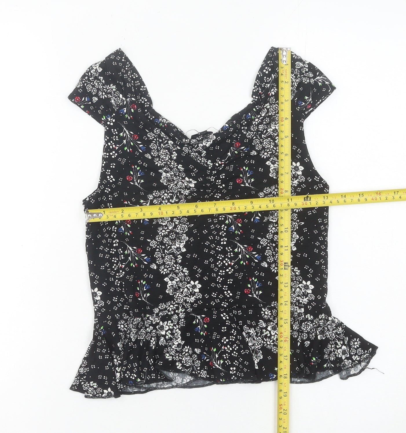 River Island Womens Black Floral Blouse Top Size 8 Viscose Tunic