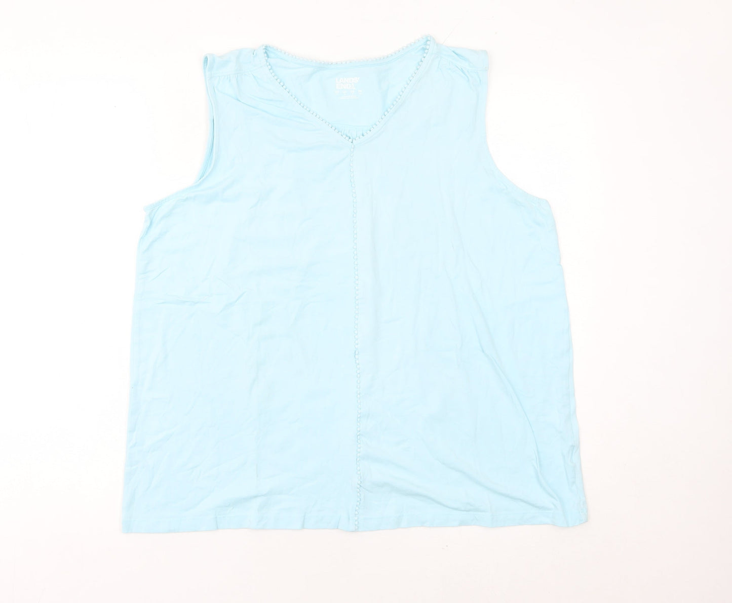 Lands' End Women Blue XL Cotton Sleeveless Tank Top V-Neck