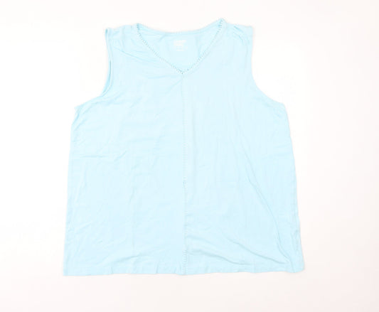 Lands' End Women Blue XL Cotton Sleeveless Tank Top V-Neck