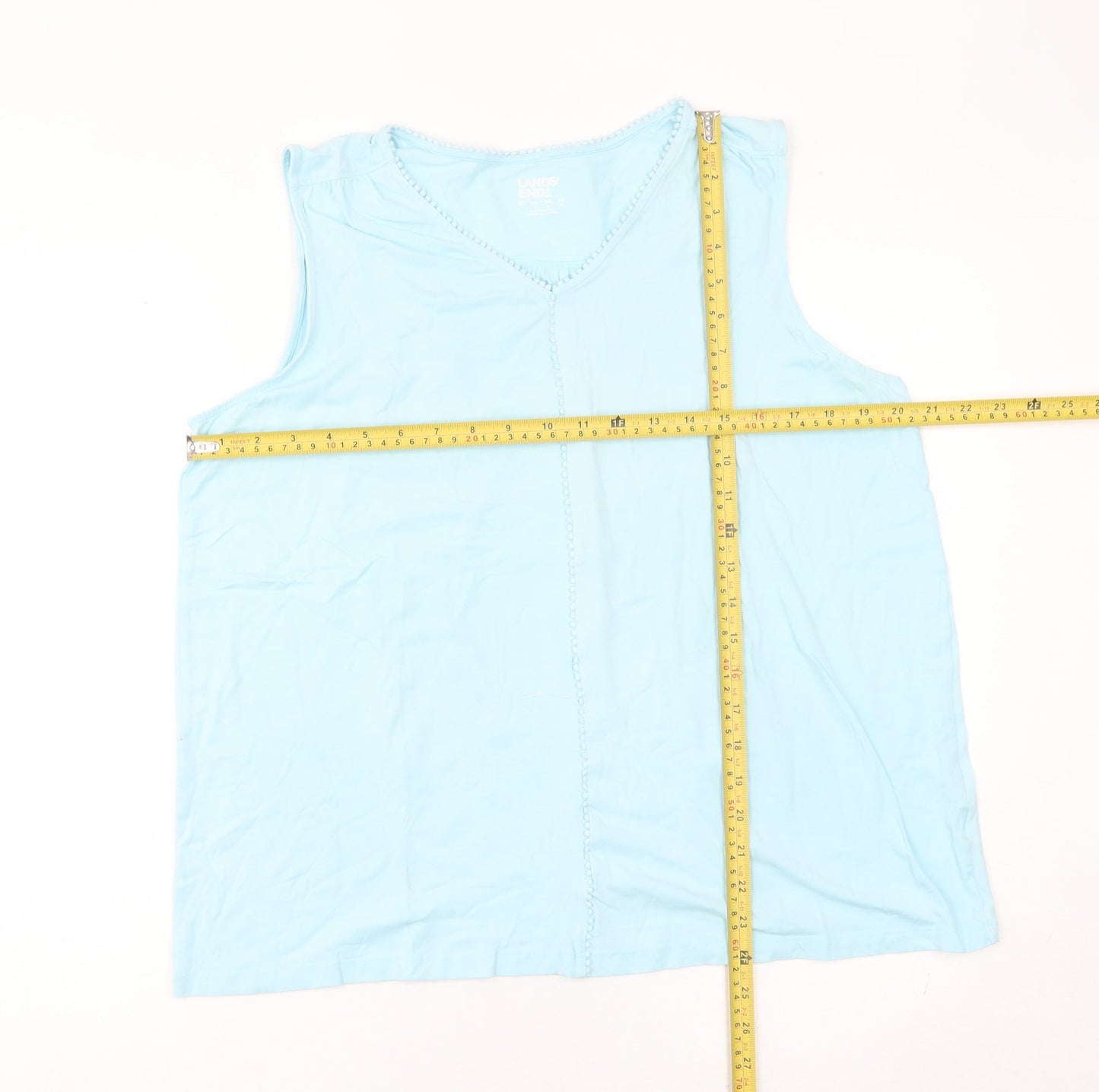 Lands' End Women Blue XL Cotton Sleeveless Tank Top V-Neck