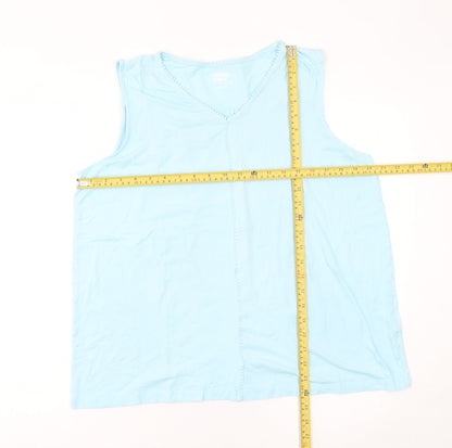 Lands' End Women Blue XL Cotton Sleeveless Tank Top V-Neck