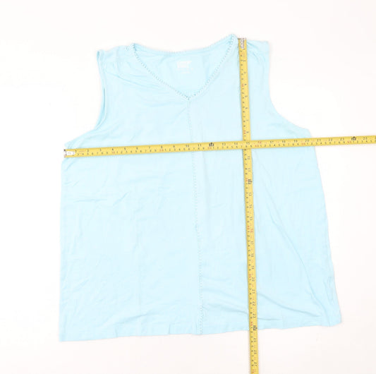 Lands' End Women Blue XL Cotton Sleeveless Tank Top V-Neck