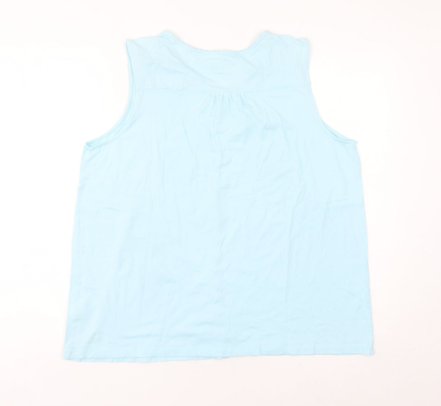 Lands' End Women Blue XL Cotton Sleeveless Tank Top V-Neck