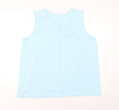 Lands' End Women Blue XL Cotton Sleeveless Tank Top V-Neck