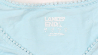 Lands' End Women Blue XL Cotton Sleeveless Tank Top V-Neck