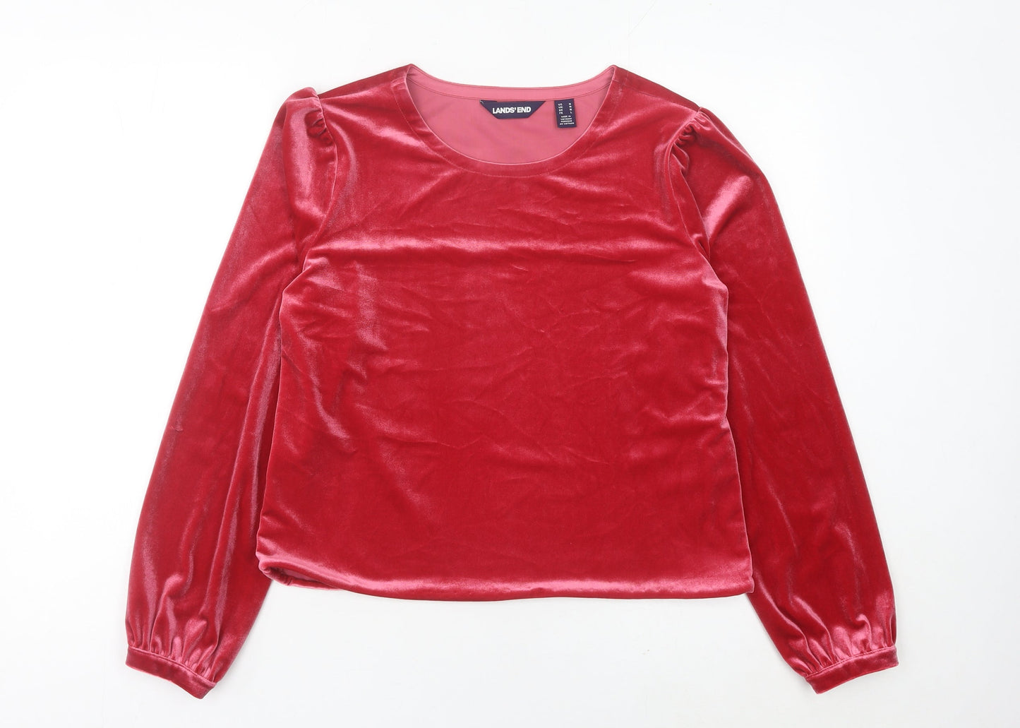Lands' End Womens Red Velvet Long Sleeve Blouse Size M Regular Fit