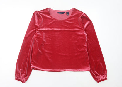 Lands' End Womens Red Velvet Long Sleeve Blouse Size M Regular Fit