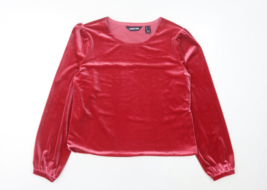 Lands' End Womens Red Velvet Long Sleeve Blouse Size M Regular Fit