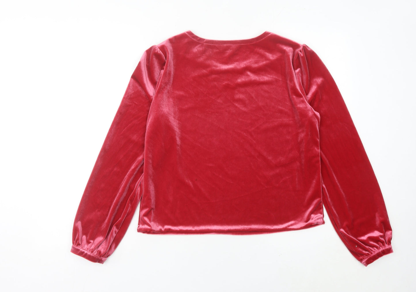 Lands' End Womens Red Velvet Long Sleeve Blouse Size M Regular Fit