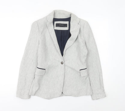 Zara Women Grey Herringbone Blazer Jacket Size S Single Breasted