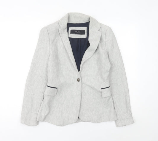 Zara Women Grey Herringbone Blazer Jacket Size S Single Breasted