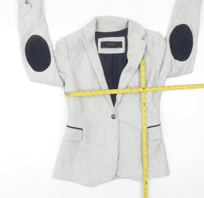 Zara Women Grey Herringbone Blazer Jacket Size S Single Breasted