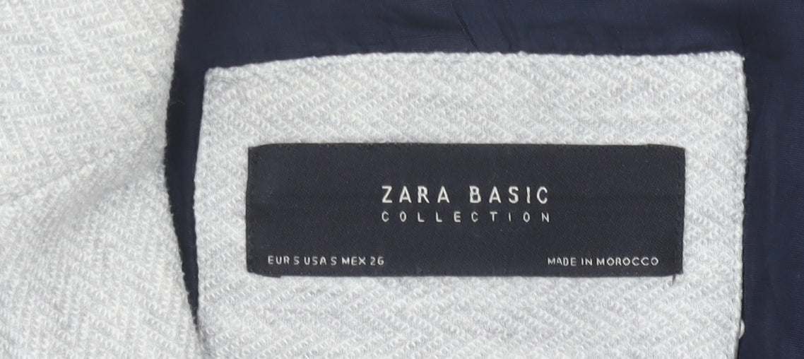Zara Women Grey Herringbone Blazer Jacket Size S Single Breasted