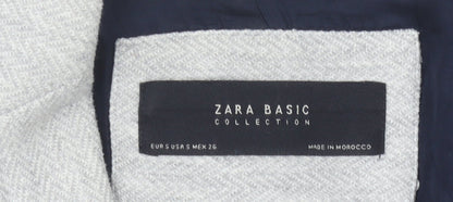 Zara Women Grey Herringbone Blazer Jacket Size S Single Breasted