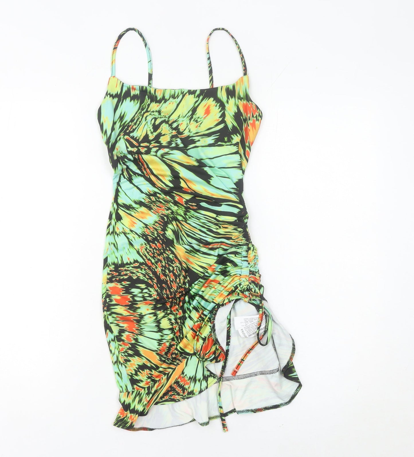 Bershka Women’s Multicoloured XS Bodycon Mini Dress Ruched Scoop Neck