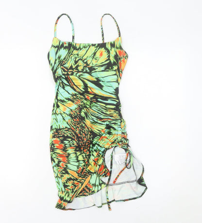Bershka Women’s Multicoloured XS Bodycon Mini Dress Ruched Scoop Neck