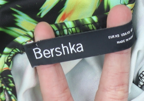 Bershka Women’s Multicoloured XS Bodycon Mini Dress Ruched Scoop Neck