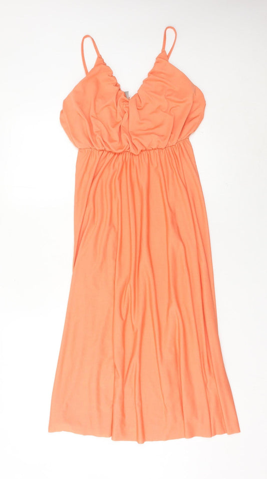 ASOS Women’s Orange Size 6 Midi Slip Dress Summer V-Neck