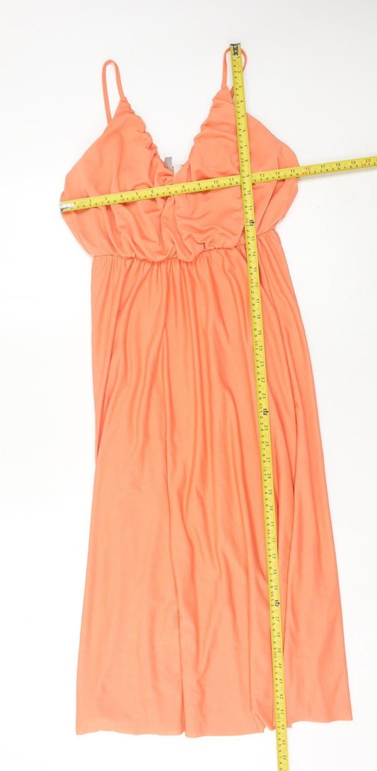 ASOS Women’s Orange Size 6 Midi Slip Dress Summer V-Neck