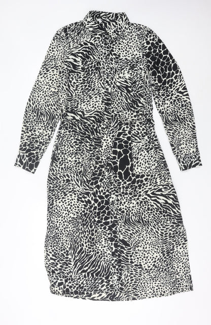 Warehouse Women’s Black Animal Print Shirt Dress Size 10