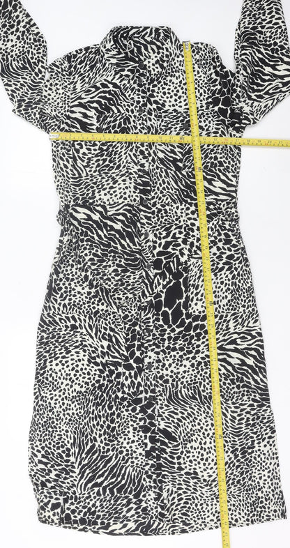 Warehouse Women’s Black Animal Print Shirt Dress Size 10