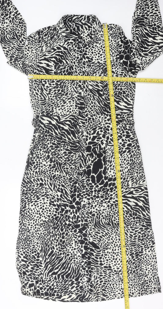 Warehouse Women’s Black Animal Print Shirt Dress Size 10