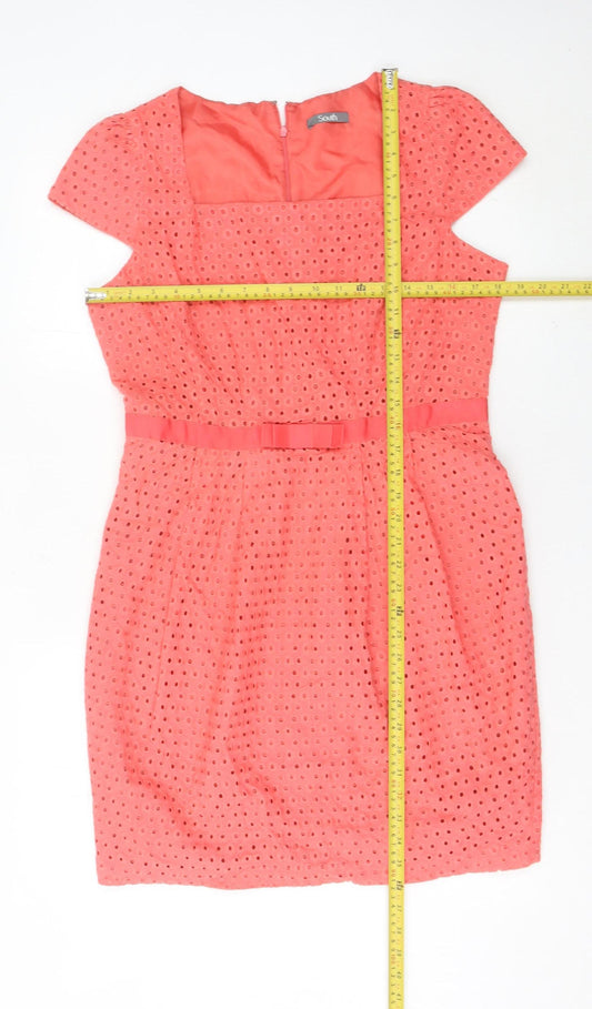 South Womens Pink Cotton Shift Dress Size 14 Knee Length