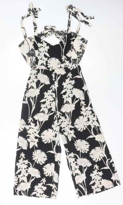 Topshop Women’s Black Floral Wide Leg Sleeveless Jumpsuit UK 6