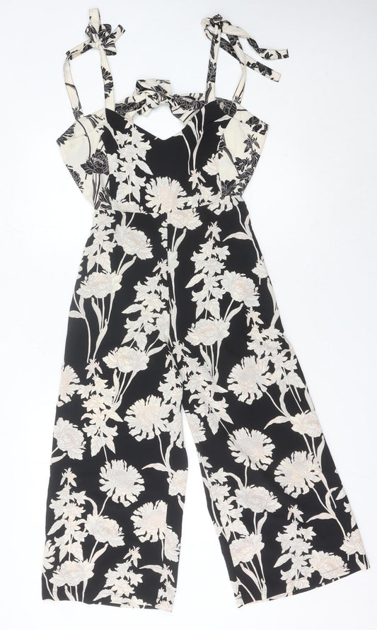 Topshop Women’s Black Floral Wide Leg Sleeveless Jumpsuit UK 6