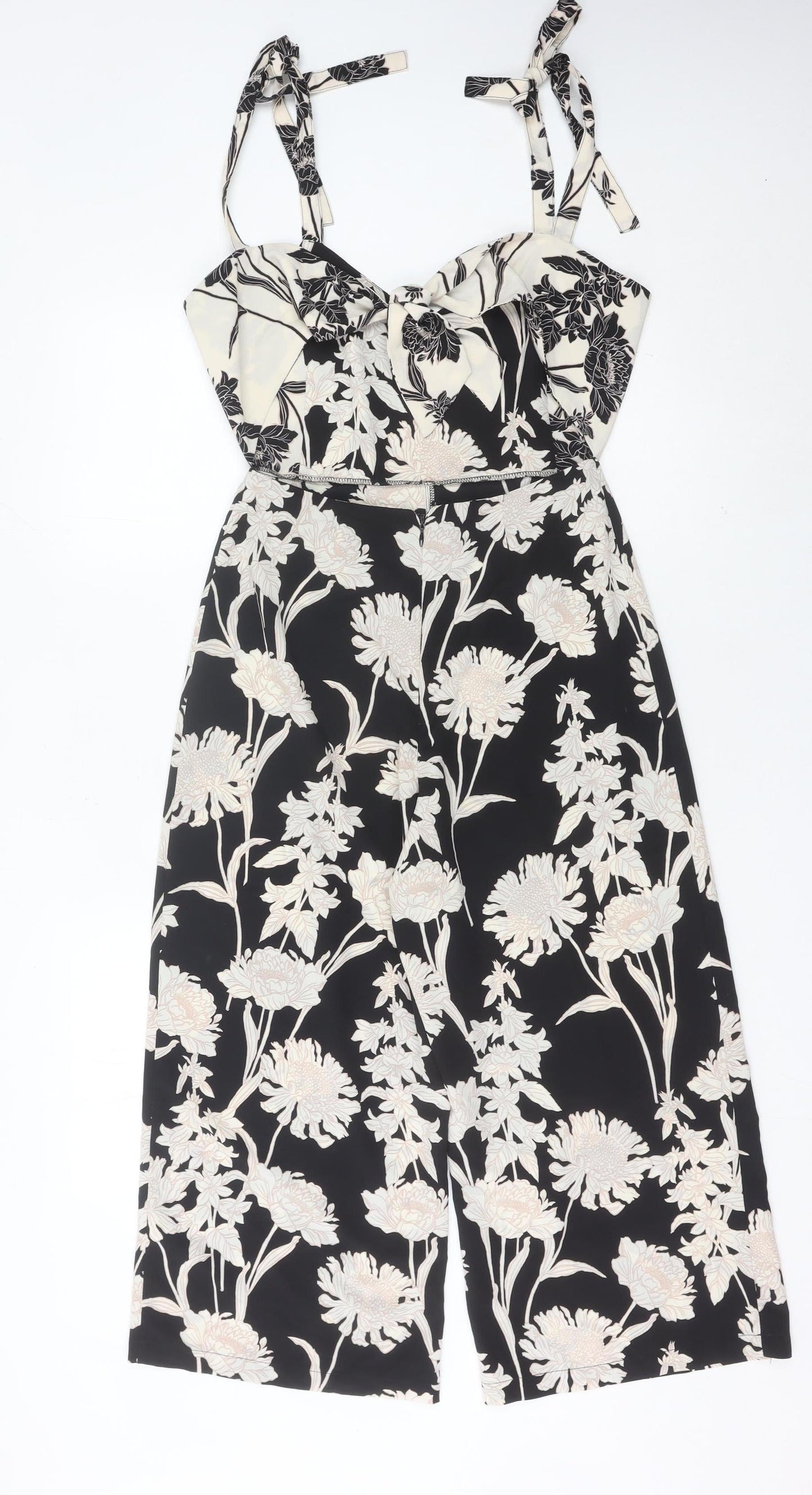 Topshop Women’s Black Floral Wide Leg Sleeveless Jumpsuit UK 6