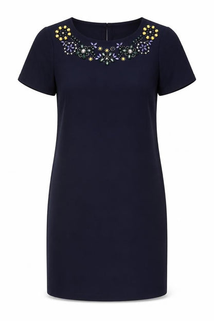 M&Co Women’s Navy Blue Size 10 Sheath Dress Beaded Embellished