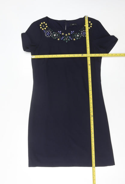 M&Co Women’s Navy Blue Size 10 Sheath Dress Beaded Embellished