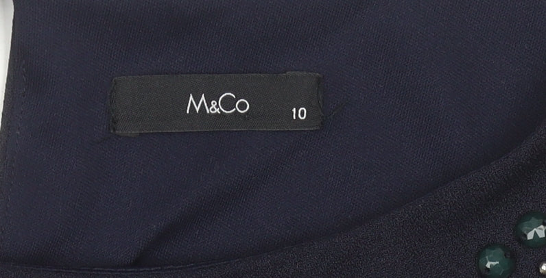 M&Co Women’s Navy Blue Size 10 Sheath Dress Beaded Embellished