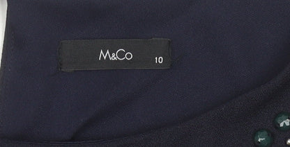 M&Co Women’s Navy Blue Size 10 Sheath Dress Beaded Embellished