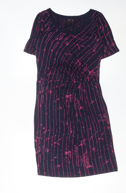 InWear Women’s Blue Pink Striped Sheath Dress M Short Sleeve Scoop Neck