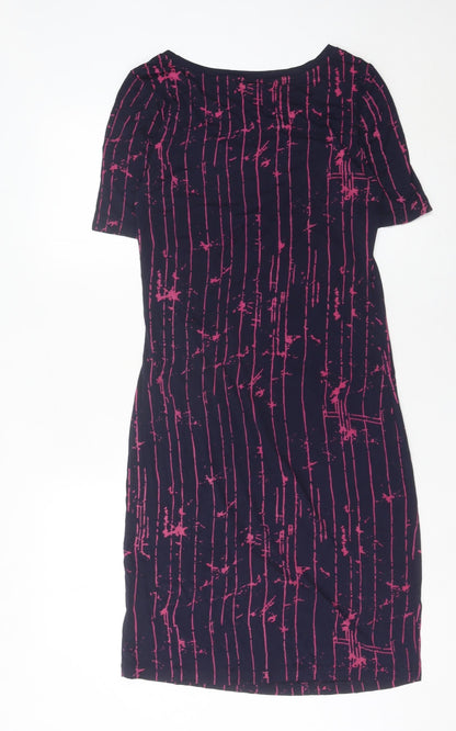InWear Women’s Blue Pink Striped Sheath Dress M Short Sleeve Scoop Neck