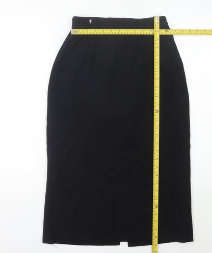 Bassini Women’s Black Wool Pencil Skirt Size 12 Midi Workwear