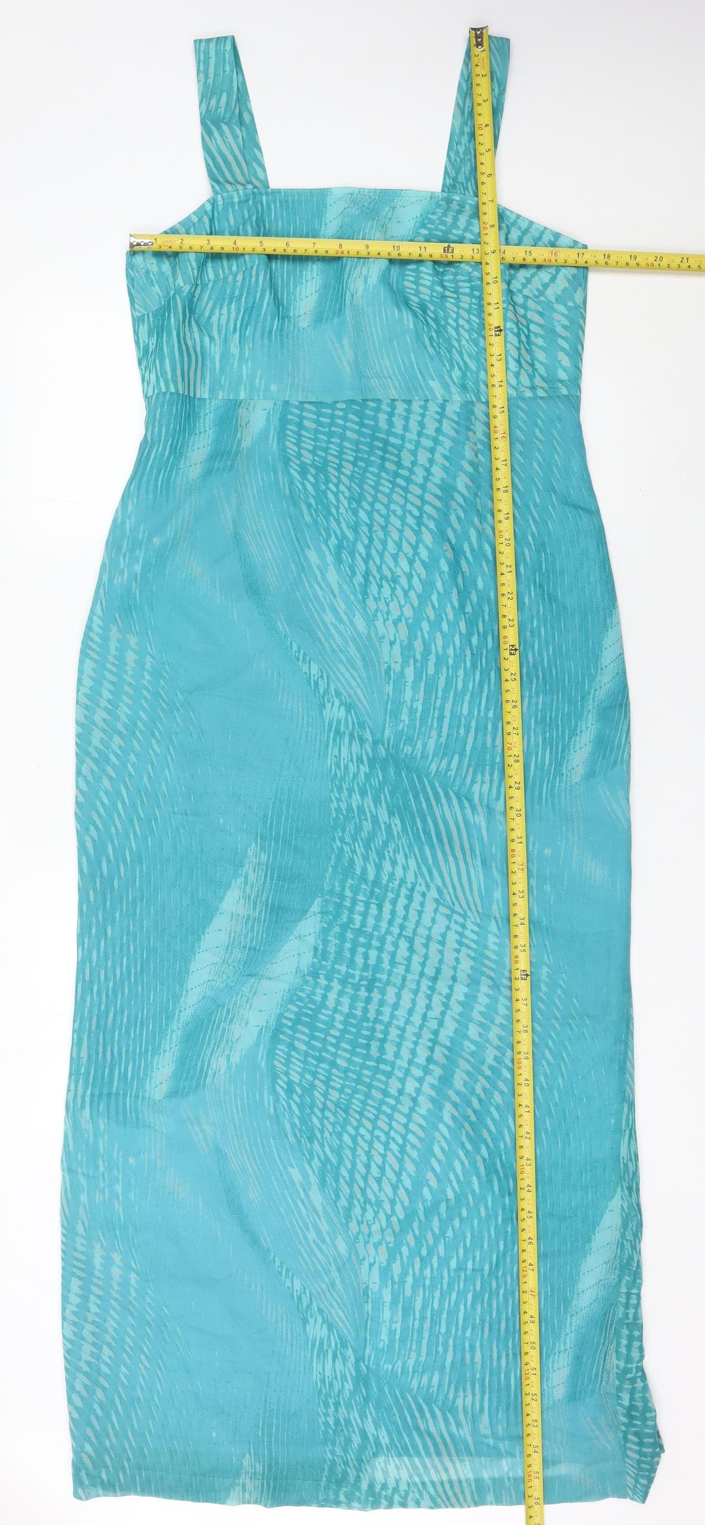 Elinette Women Blue Midi Sheath Dress Size 12 Sleeveless Square Neck