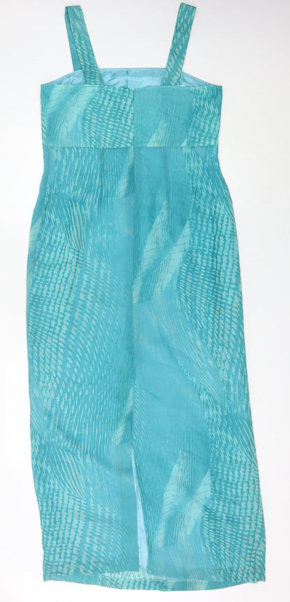Elinette Women Blue Midi Sheath Dress Size 12 Sleeveless Square Neck