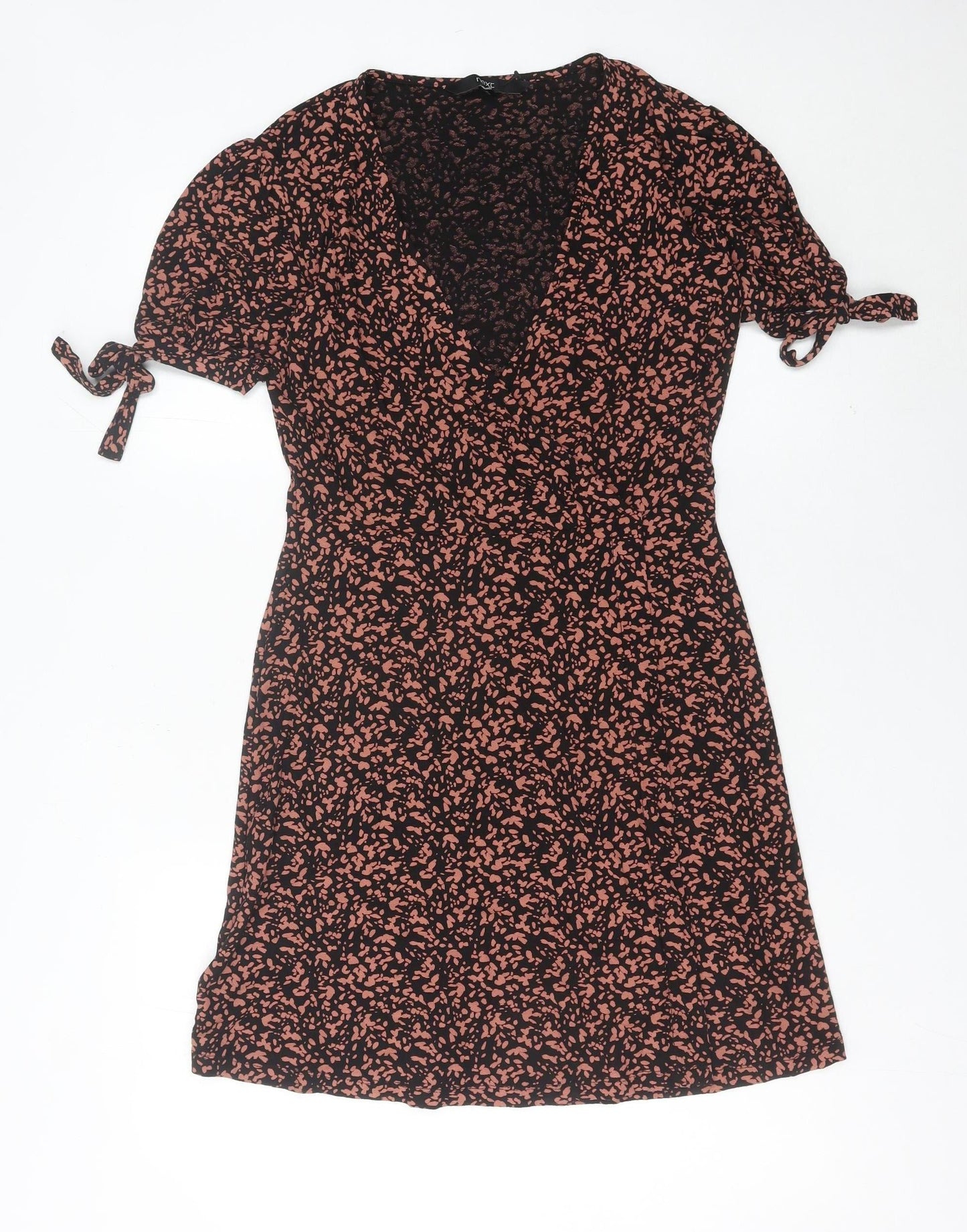 Next Womens Black Floral Wrap Dress Size 10 Knee Length Viscose