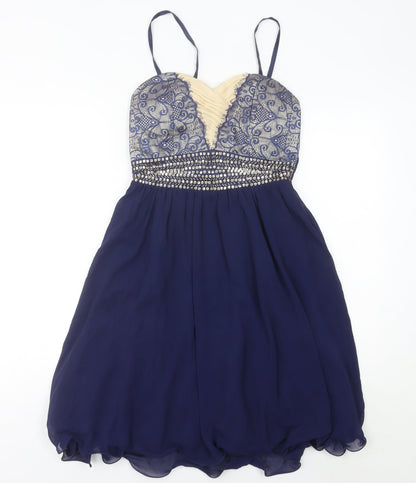 Little Mistress Womens Blue Size 10 Fit & Flare Cocktail Party Dress