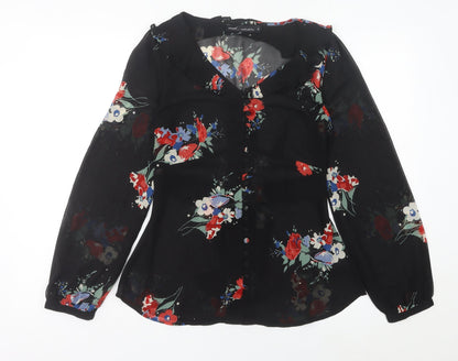 Next Women’s Black Floral Chiffon Blouse UK 10 Long Sleeve Tunic