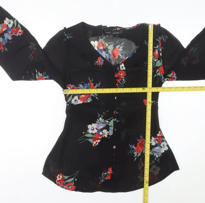 Next Women’s Black Floral Chiffon Blouse UK 10 Long Sleeve Tunic