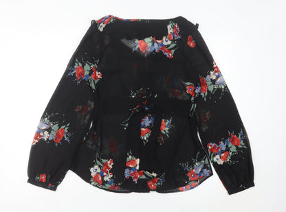Next Women’s Black Floral Chiffon Blouse UK 10 Long Sleeve Tunic