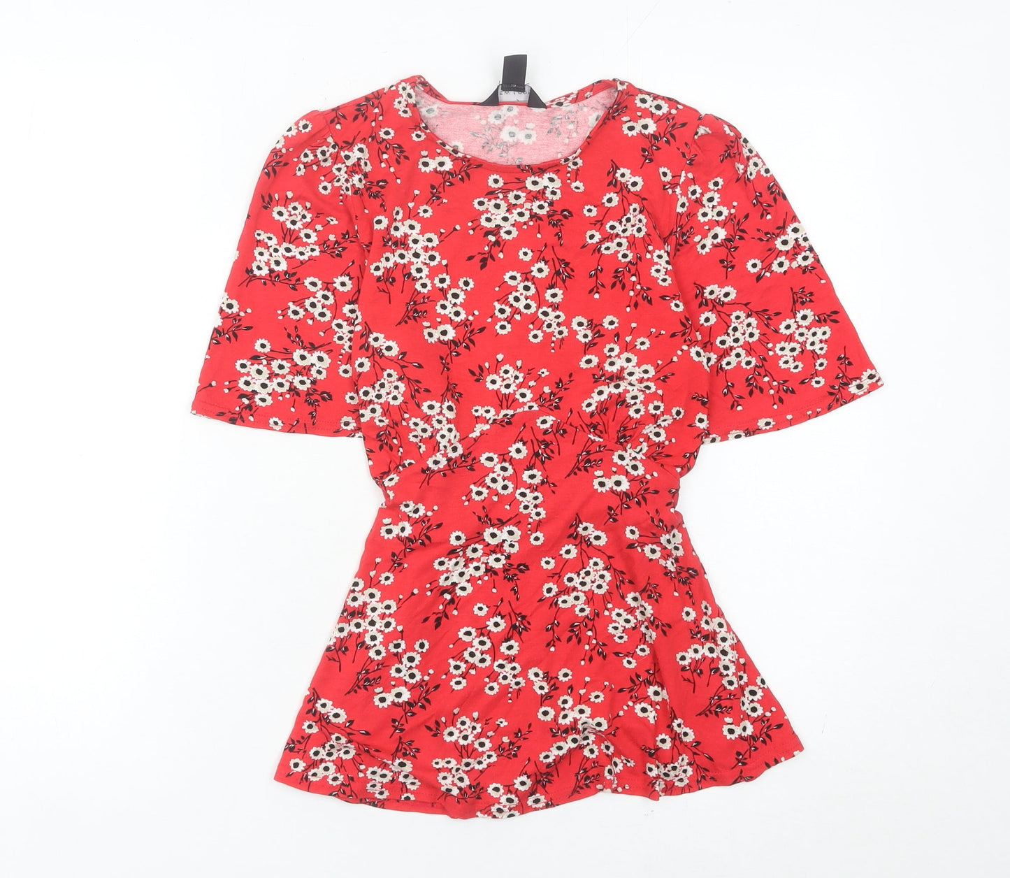 New Look Women’s Red Floral Tunic Blouse Size 6 Short Sleeve