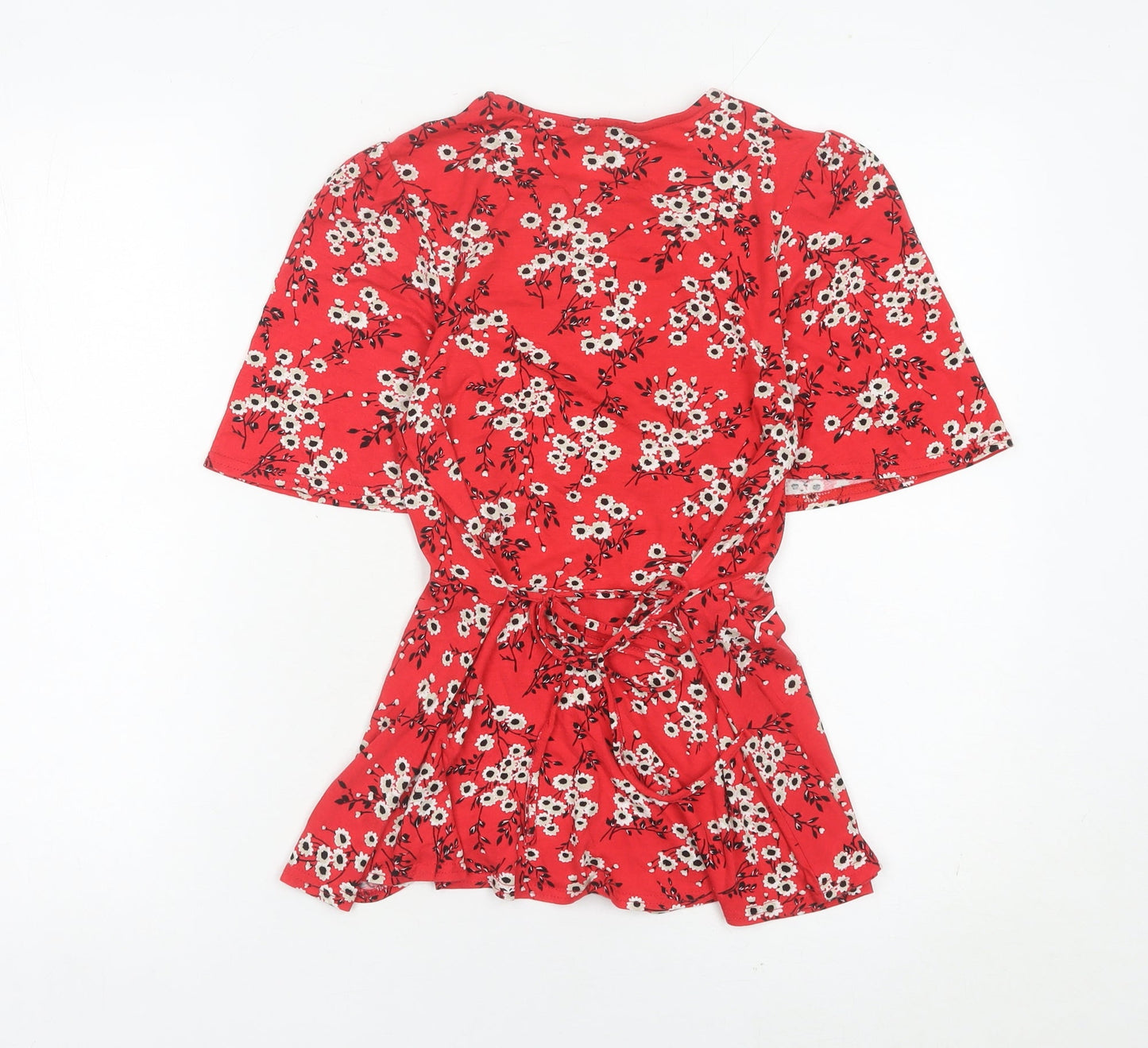 New Look Women’s Red Floral Tunic Blouse Size 6 Short Sleeve