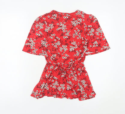 New Look Women’s Red Floral Tunic Blouse Size 6 Short Sleeve